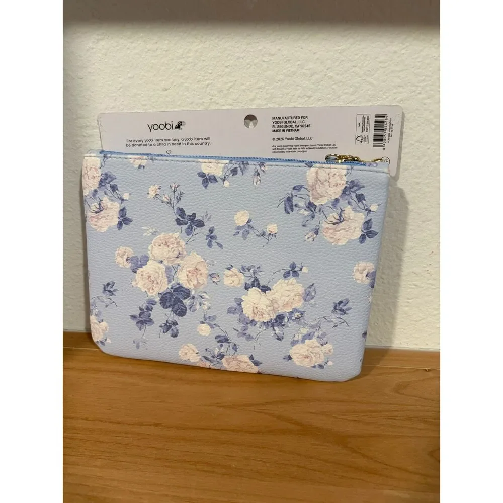 LoveShackFancy x Yoobi Blue Floral Accessory Wristlet Cosmetic Makeup Bag NWT